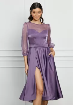 Rochie MBG lila din satin cu bust din organza imagine
