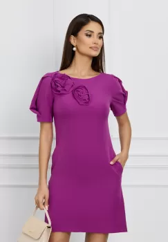 Rochie MBG magenta cu flori maxi pe bust imagine