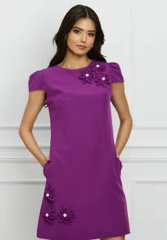 Rochie MBG magenta cu flori si perle imagine