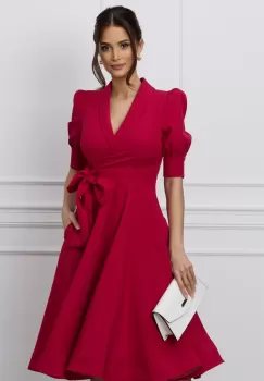 Rochie MBG magenta cu funda in talie imagine