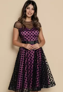 Rochie MBG magenta cu tulle negru si buline imagine