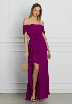 Rochie MBG magenta lunga cu trandafir in talie imagine