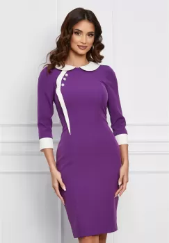 Rochie MBG mov cu guler alb si nasturi perlati la bust imagine