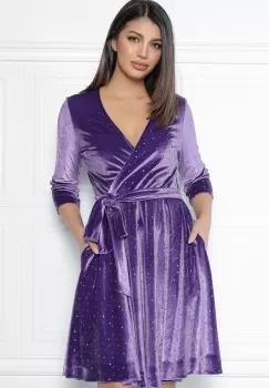 Rochie MBG mov din catifea cu buline din glitter imagine