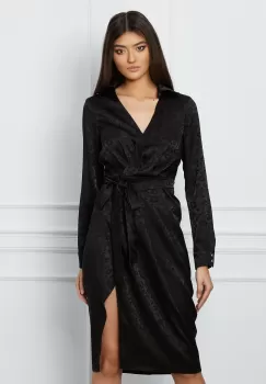 Rochie MBG neagra cu animal print satinata imagine