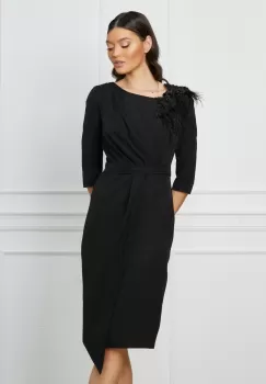 Rochie MBG neagra cu aplicatie florala maxi pe umar imagine