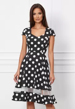 Rochie MBG neagra cu buline albe si banda semitransparenta la baza imagine