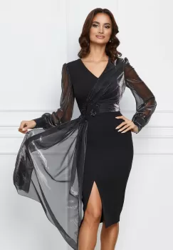 Rochie MBG neagra cu bust si maneci din lurex imagine