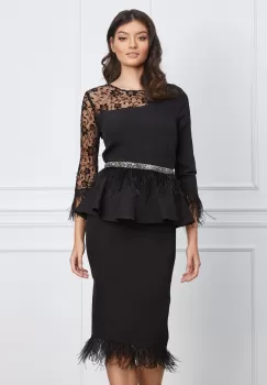 Rochie MBG neagra cu dantela si pene imagine