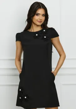 Rochie MBG neagra cu flori si perle imagine