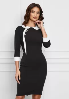 Rochie MBG neagra cu guler alb si nasturi perlati la bust imagine