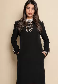 Rochie MBG neagra cu guler si mansete bej imagine