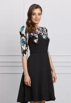 Rochie MBG neagra cu imprimeu albastru pe bust si maneci imagine