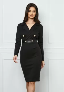 Rochie MBG neagra cu nasturi si banda din piele ecologica in talie imagine