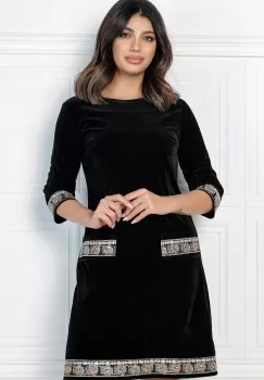 Rochie MBG neagra din catifea cu benzi decorative imagine