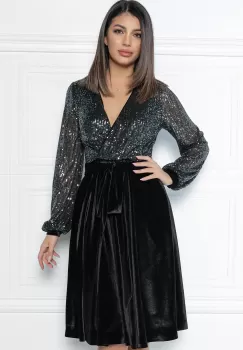 Rochie MBG neagra din catifea cu bust din paiete imagine