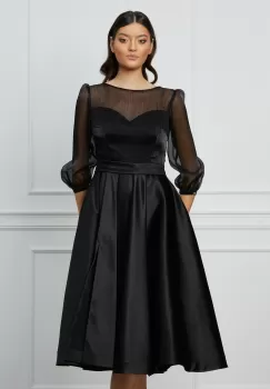 Rochie MBG neagra din satin cu bust din organza imagine