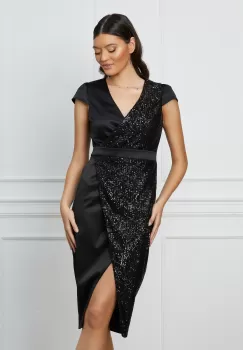 Rochie MBG neagra din satin cu paiete imagine
