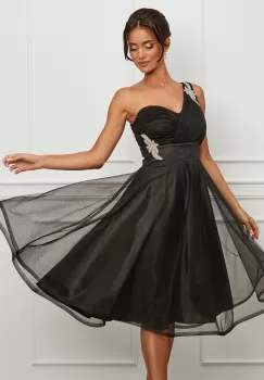 Rochie MBG neagra din tull cu accesorii in talie si pe umar imagine