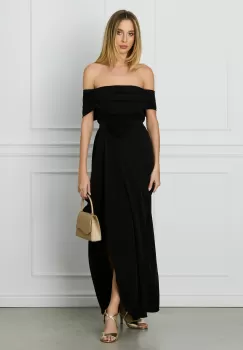 Rochie MBG neagra lunga cu trandafir in talie imagine