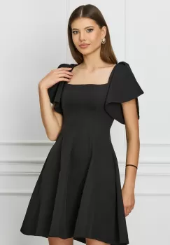 Rochie MBG neagra scurta cu volane la maneci imagine
