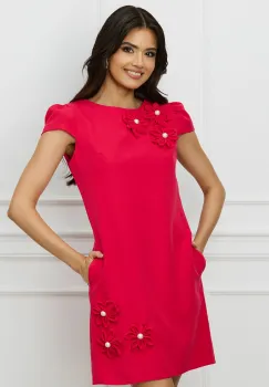 Rochie MBG rosu zmeura cu flori si perle imagine