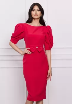 Rochie MBG rosu zmeura cu funda in talie imagine