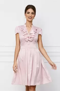 Rochie MBG roz cu buline si volane la decolteu imagine