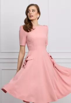 Rochie MBG roz cu buzunare si funde imagine