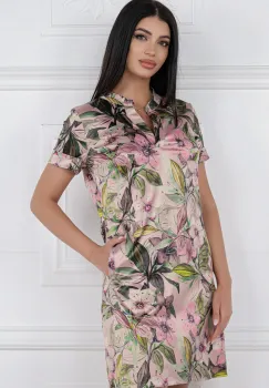 Rochie MBG roz cu imprimeu floral din satin imagine