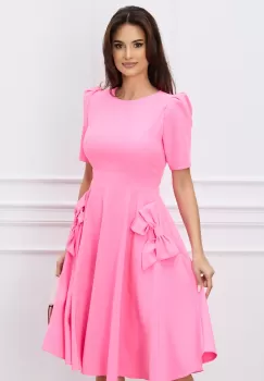 Rochie MBG roz neon cu buzunare si funde imagine