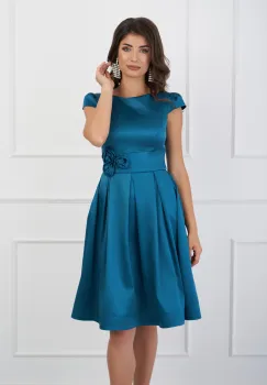 Rochie MBG turcoaz cu flori in talie imagine