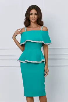 Rochie MBG turcoaz cu strasuri si peplum imagine