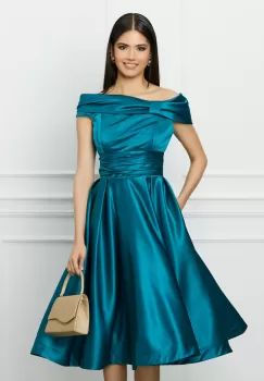 Rochie MBG turcoaz din tafta cu umeri goi imagine