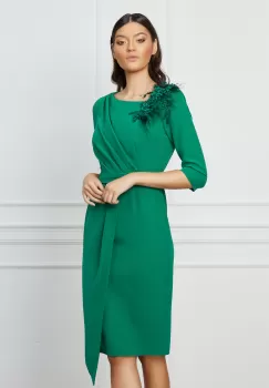 Rochie MBG verde cu aplicatie florala maxi pe umar imagine