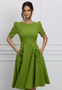 Rochie MBG verde cu buzunare si funde imagine