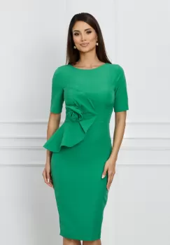 Rochie MBG verde cu floare maxi si peplum in tlaie imagine
