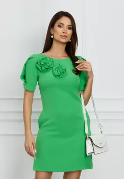 Rochie MBG verde cu flori maxi pe bust imagine