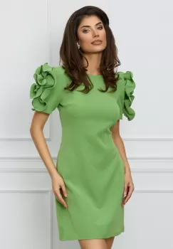 Rochie MBG verde cu flori maxi pe maneci imagine