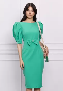 Rochie MBG verde cu funda in talie imagine