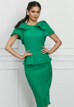Rochie MBG verde cu funde pe umeri si peplum in talie imagine