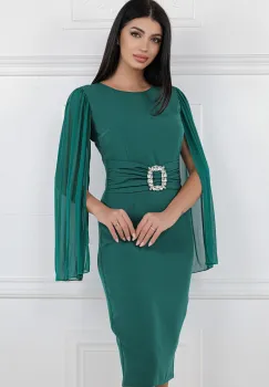 Rochie MBG verde cu maneci din voal si accesoriu in talie imagine