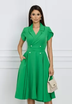 Rochie MBG verde cu nasturi si cordon decorativ in talie imagine