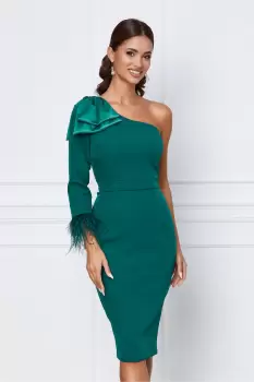 Rochie MBG verde cu o maneca si funda maxi pe umar imagine
