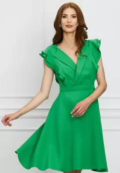 Rochie MBG verde cu rever si volane la bust imagine