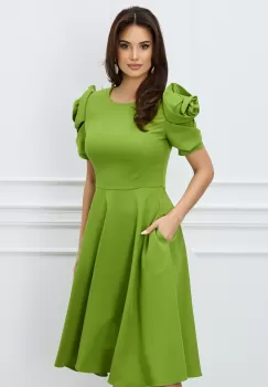 Rochie MBG verde cu trandafiri la maneci imagine