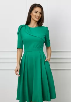 Rochie MBG verde cu volan si funda pe bust imagine