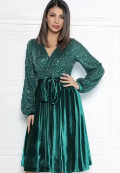 Rochie MBG verde din catifea cu bust din paiete imagine