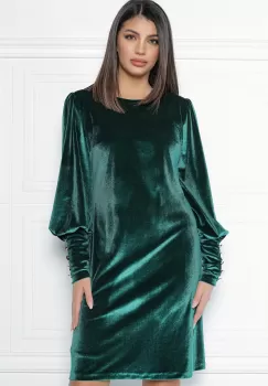 Rochie MBG verde din catifea cu nasturi pe maneci imagine