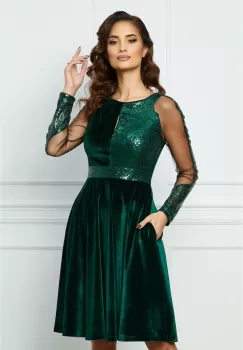 Rochie MBG verde din catifea cu paiete la bust imagine